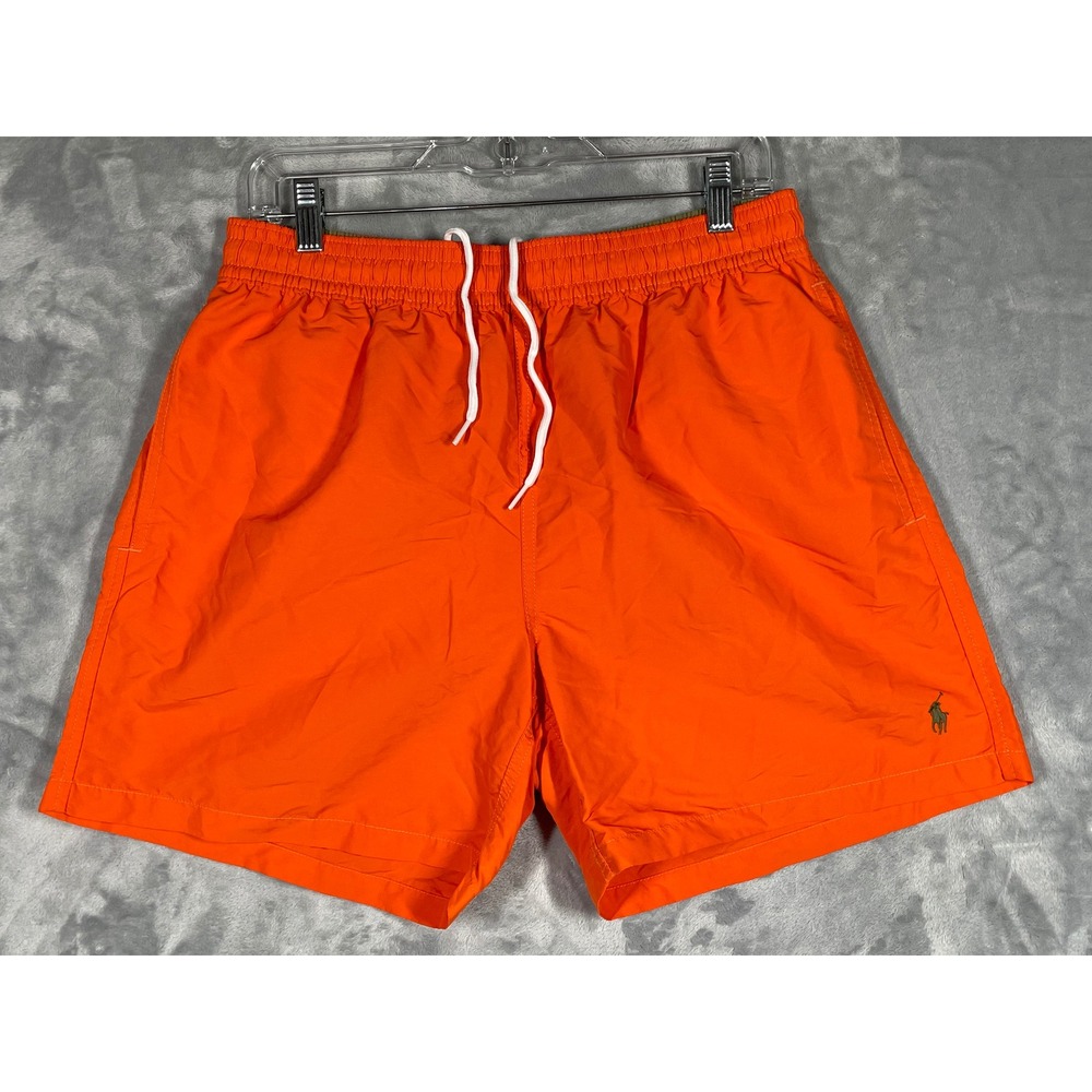 Polo Ralph Lauren Mens Orange Swim Trunks Embroidered Pony Logo Mesh Liner L